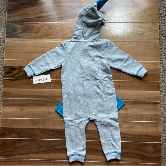 Cat & Jack Unisex Shark Hooded Pajamas Gray Sz 12M - Picture 7 of 7